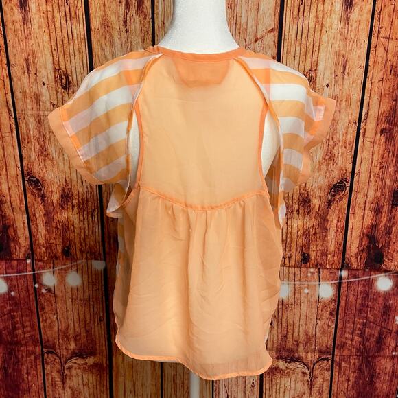Dream Out Loud by Selena Gomez orange stripe sheer top size Large short sleeve - Picture 3 of 6